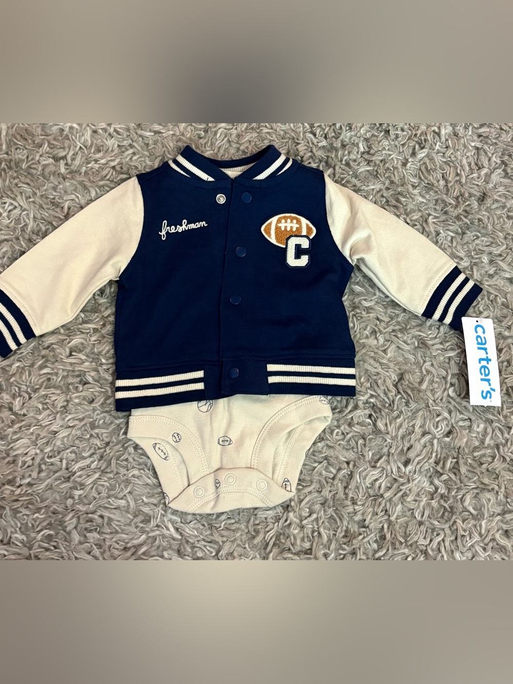🆕 CARTERS NEWBORN ✨ infant football set bodysuit + coat navy + white NWT